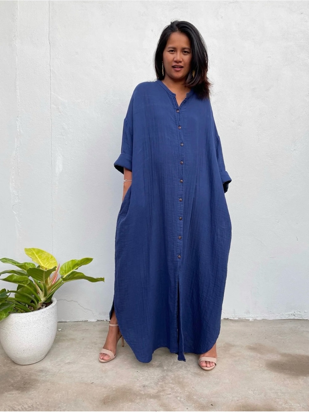 Aura 100% Cotton Oversized Maxi Shirt Dress